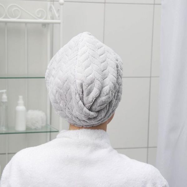 Чалма с пуговкой для сушки волос Доляна «Нежность», микрофибра, цвет МИКС
