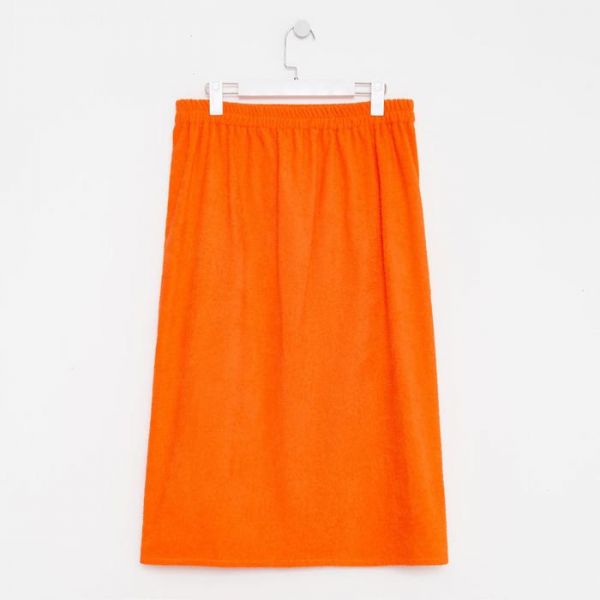 Килт женский,  80х150+-2 см, цвет оранжевый, вышивка Снеговик, махра 300г/м2, 100 % хлопок