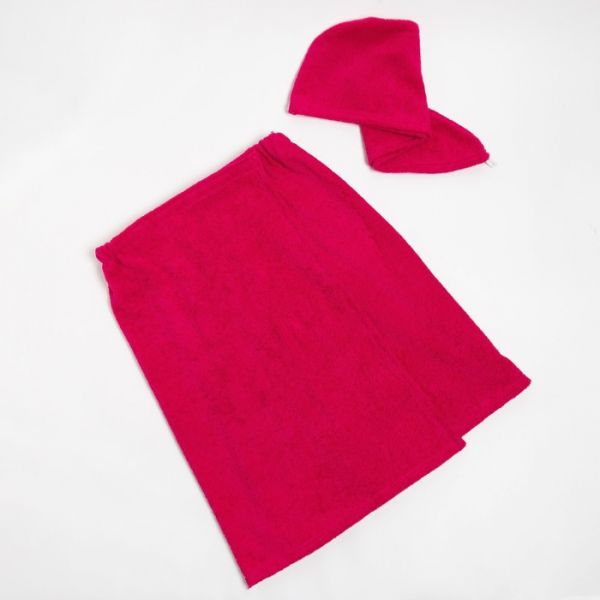 Набор для сауны Экономь и Я:полотенце-парео 68*150см + чалма,цв.ярко-розовый,100%хл,320 г/м2