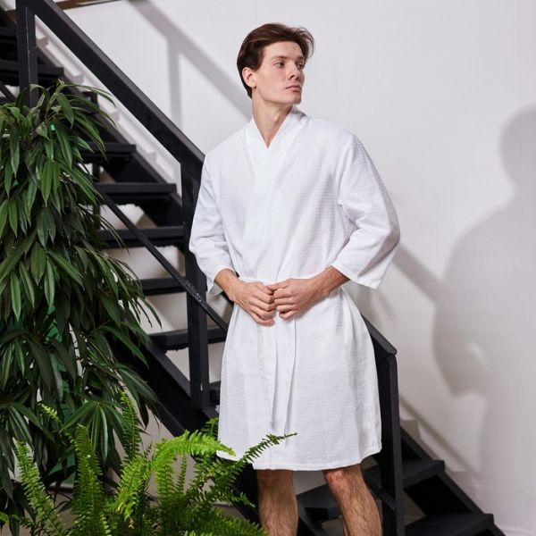 Халат вафельный мужской Экономь и Я рукав 3/4 цвет белый размер 46-48, 100% хлопок, 200 г/м2 Халат вафельный мужской Экономь и Я рукав 3/4 цвет белый размер 46-48, 100% хлопок, 200 г/м2