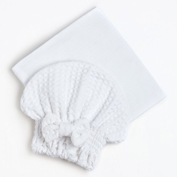 Набор для сауны Экономь и Я: полотенце-парео+шапочка, цв.белый, вафля, 100%хл, 200 г/м2