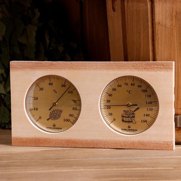 Термогигрометр для бани и сауны деревянный, два циферблата, 13.5?25.5 см