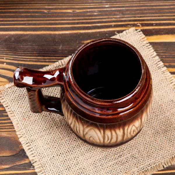Пивная кружка "Бочка", коричневая, керамика, 0.9 л, 1 сорт