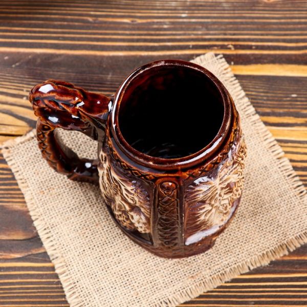 Пивная кружка "Хмель", коричневая, керамика, 1 л, 1 сорт