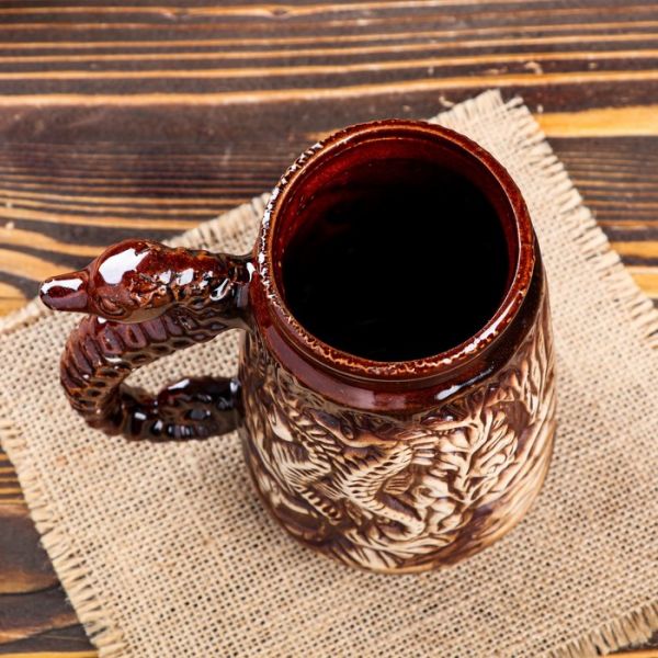 Пивная кружка "Конёк", коричневая, керамика, 0.7 л, 1 сорт