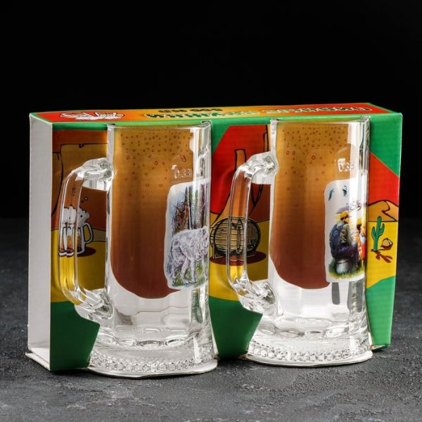 Набор кружек для пива «Охота-рыбалка», 330 мл, 2 шт, в подарочной упаковке, рисунок МИКС
