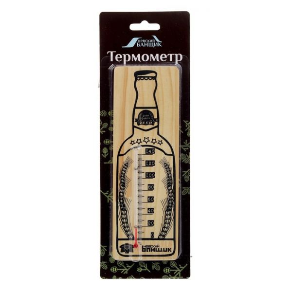 Деревянный термометр д/бани "Бутылка", жидкостный,
