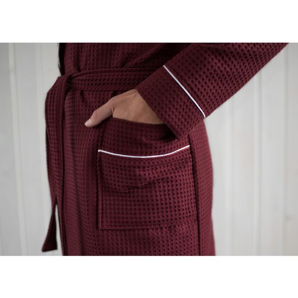 Халат мужской, шалька+кант, размер 58, цвет кирпичный, вафля