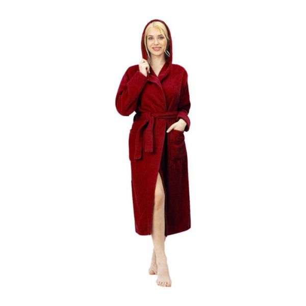 Халат женский с капюшоном, размер 44-46, цвет бордовый