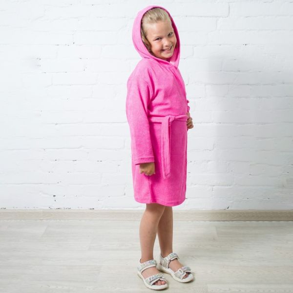 Халат махровый для девочек, рост 98-104 см, цвет розовый 180г/м, 80% хлопок, 20% полиэстер