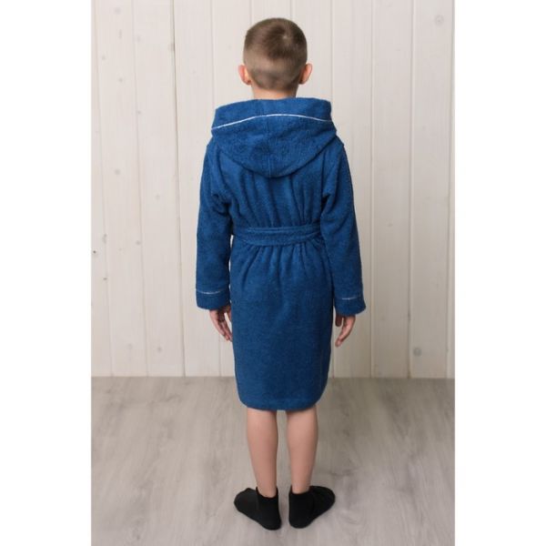 Халат для мальчика с капюшоном, рост 116 см, синий, махра