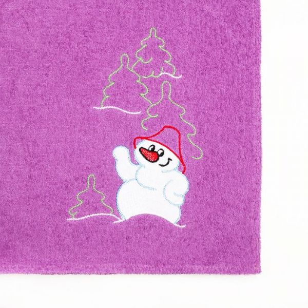 Килт женский для бани и сауны, цвет сиреневый вышивка Снеговик, размер 80х150±2 см, махра 300г/м 100% хлопок