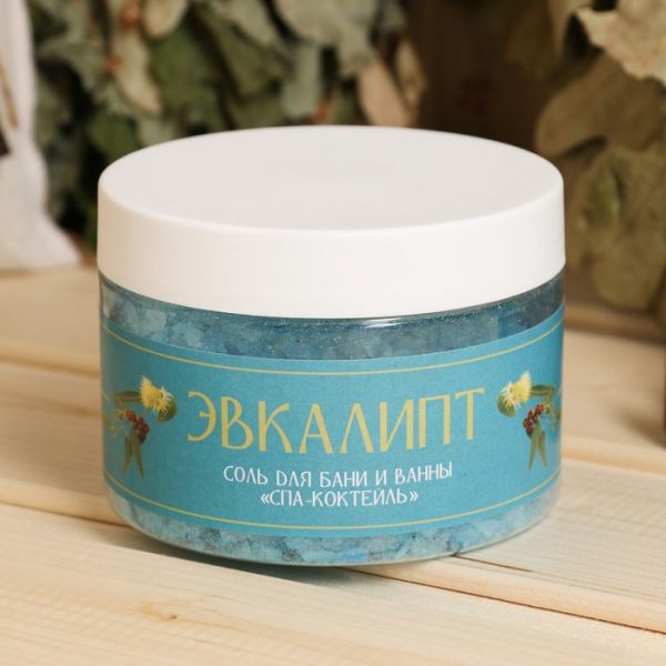 Соль для бани и ванны в банке "Эвкалипт"  300 гр Добропаровъ