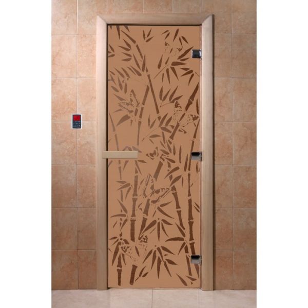 Дверь «Бамбук и бабочки», коробка 200 х 80 см, правая, цвет матовая бронза