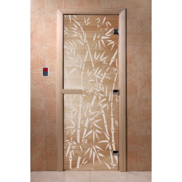 Дверь «Бамбук и бабочки», размер коробки 200 ? 80 см, левая, цвет прозрачный