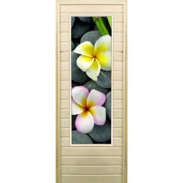 Дверь для бани со стеклом (43*129), "Орхидеи", 170?70см, коробка из осины