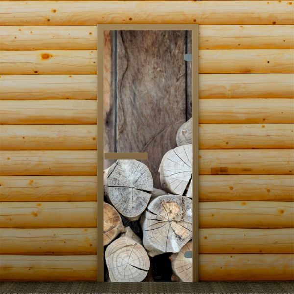 Дверь для бани и сауны "Дрова", 190 х 67 см, с фотопечатью 6 мм Добропаровъ