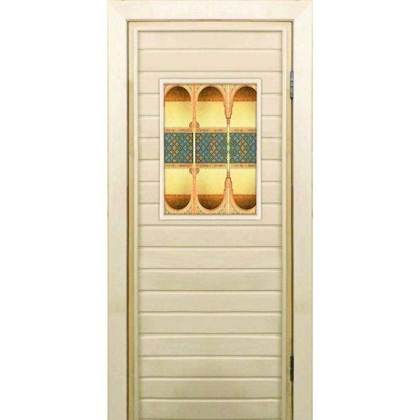 Дверь для бани со стеклом (40*60), "Восточные мотивы", 170х70см, коробка из осины