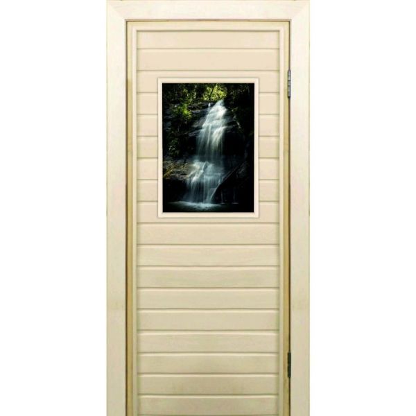 Дверь для бани со стеклом (40*60), "Водопад-2", 170?70см, коробка из осины