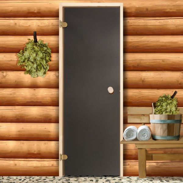 Дверь для бани и сауны, размер коробки 190 ? 70 см, 6 мм, 2 петли, бронза матовая