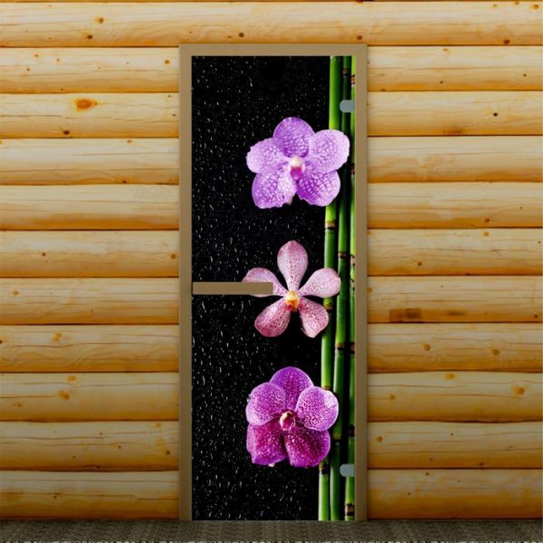 Дверь для бани и сауны "Орхидея", 190 х 67 см, с фотопечатью 6 мм Добропаровъ
