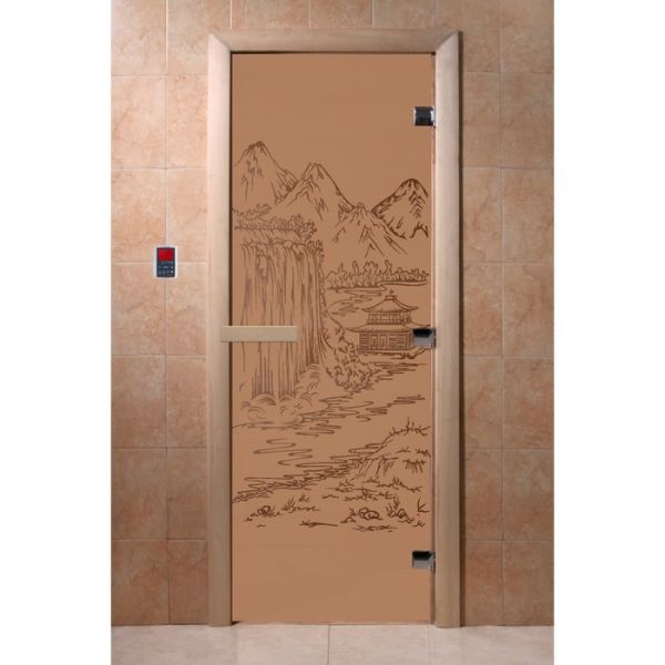 Дверь «Китай», размер коробки 190 ? 70 см, правая, цвет матовая бронза