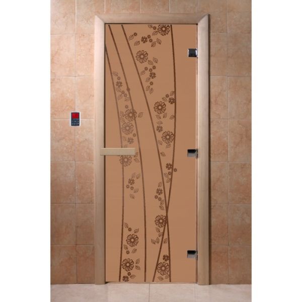 Дверь «Весна цветы», размер коробки 190 х 70 см, правая, цвет матовая бронза