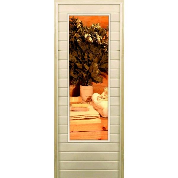 Дверь для бани со стеклом (43*129), "Банные радости", 190х70см, коробка из осины