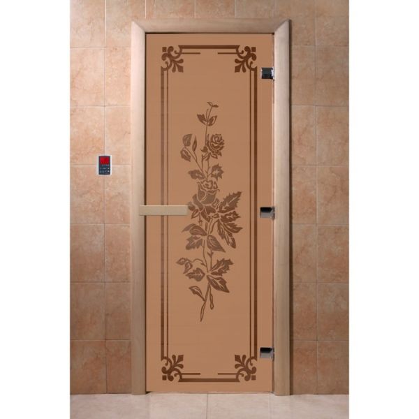 Дверь «Розы», размер коробки 200 ? 80 см, правая, цвет матовая бронза