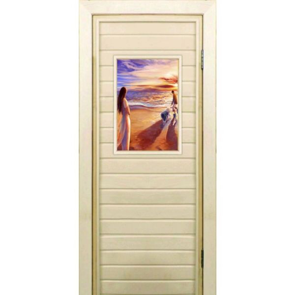 Дверь для бани со стеклом (40*60), "Прогулка", 170х70см, коробка из осины