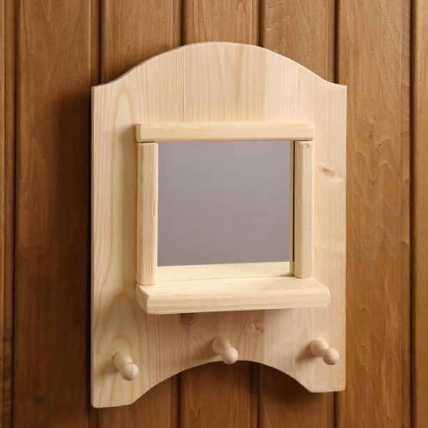 Зеркало "Окошко", 3 крючка, сосна, натуральный, 33х28х10 см