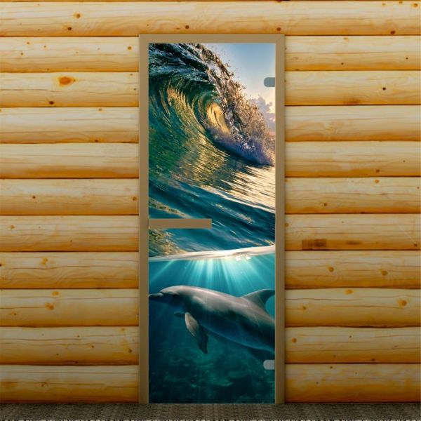 Дверь для бани и сауны "Дельфин", 190 х 67 см, с фотопечатью 6 мм Добропаровъ