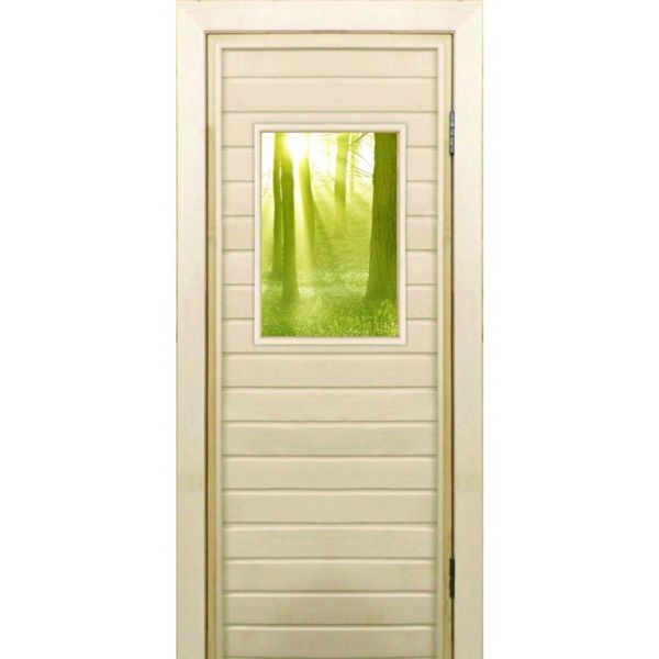 Дверь для бани со стеклом (40*60), "Утренний лес", 170?70см, коробка из осины