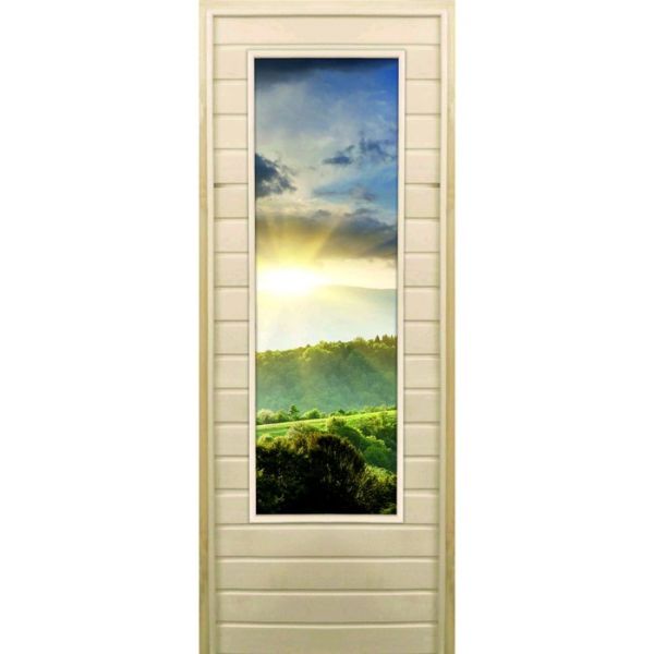 Дверь для бани со стеклом (43*129), "Природа", 170?70см, коробка из осины