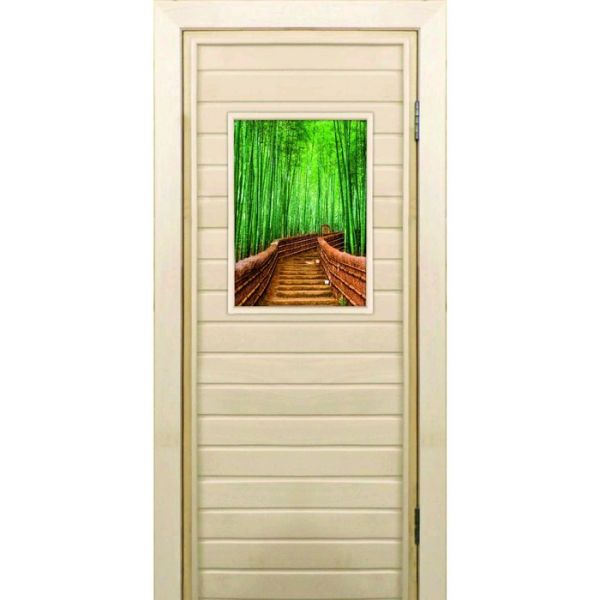 Дверь для бани со стеклом (40*60), "Бамбук-3", 170х70см, коробка из осины