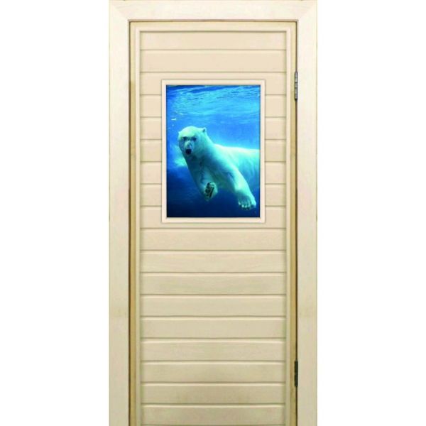 Дверь для бани со стеклом (40*60), "Белый медведь", 170х70см, коробка из осины