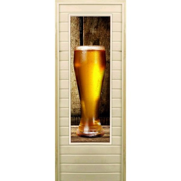 Дверь для бани со стеклом (43*129), "Бокал", 170х70см, коробка из осины