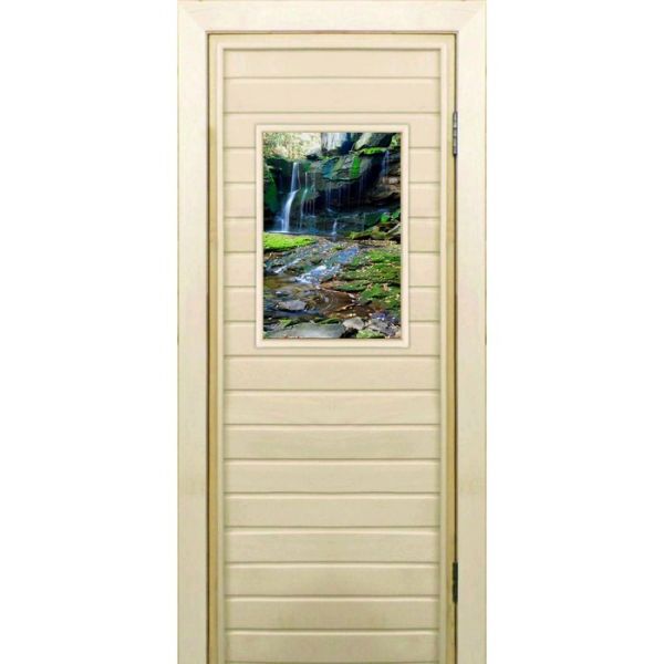 Дверь для бани со стеклом (40*60), "Водопад-3", 170?70см, коробка из осины