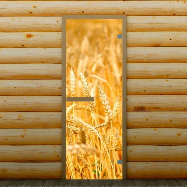 Дверь для бани и сауны "Пшеница", 190 х 67 см, с фотопечатью 6 мм Добропаровъ