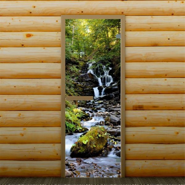 Дверь для бани и сауны "Водопад", 190 х 67 см, с фотопечатью 6 мм Добропаровъ