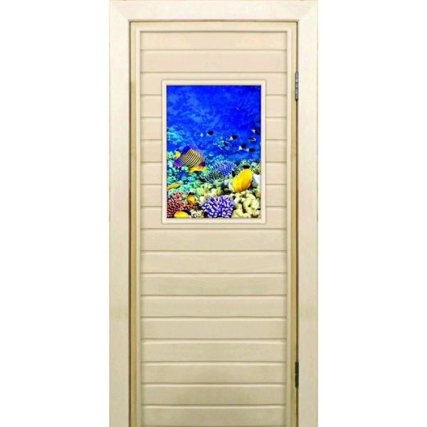 Дверь для бани со стеклом (40*60), "Кораллы-3", 170х70см, коробка из осины