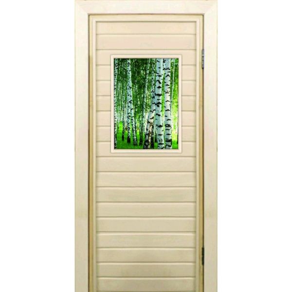 Дверь для бани со стеклом (40*60), "Березки", 170?70см, коробка из осины