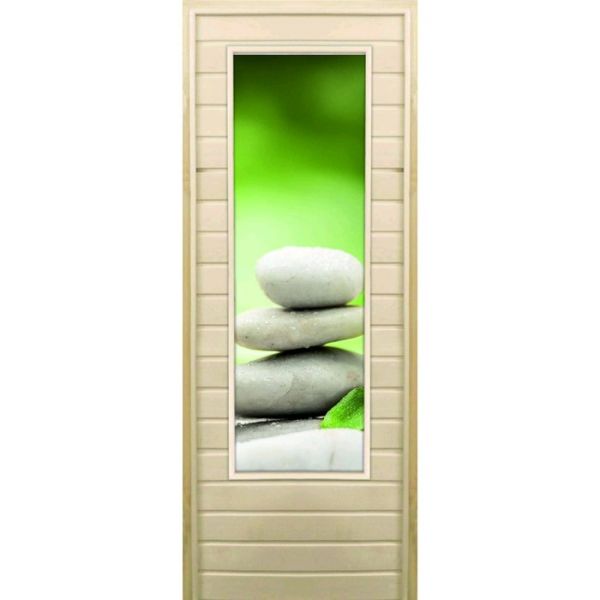 Дверь для бани со стеклом (43*129), "Галька-1", 170х70см, коробка из осины