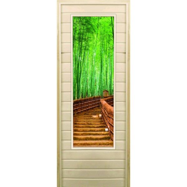 Дверь для бани со стеклом (43*129), "Бамбук-3", 170х70см, коробка из осины