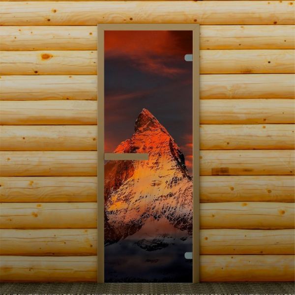 Дверь для бани и сауны "Горная вершина", 190 х 67 см, с фотопечатью 6 мм Добропаровъ