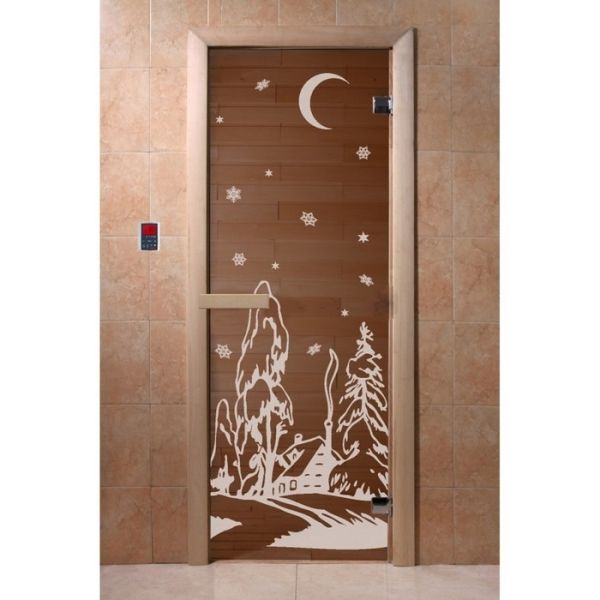 Дверь «Зима», размер коробки 190 х 70 см, 6 мм, 2 петли, правая, цвет бронза