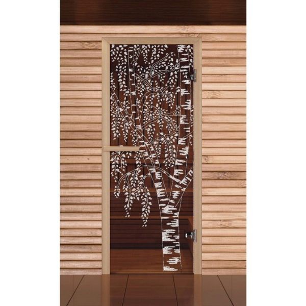 Дверь для бани и сауны "Березка", бронза, 6мм, УФ-печать, 190х67см, Добропаровъ