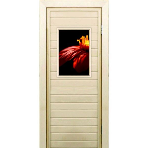 Дверь для бани со стеклом (40*60), "Цветок", 170х70см, коробка из осины
