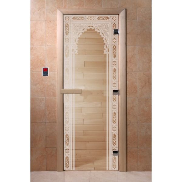 Дверь «Восточная арка», размер коробки 200 ? 80 см, правая, цвет прозрачный