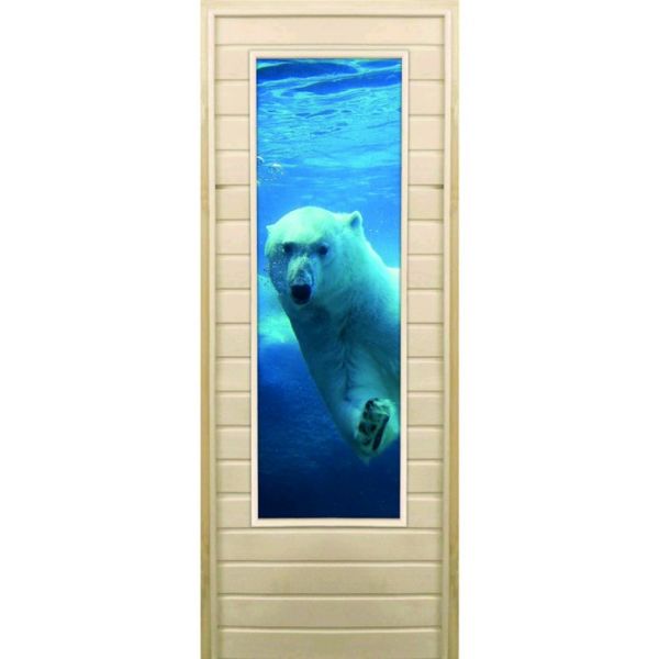 Дверь для бани со стеклом (43*129), "Белый медведь", 170х70см, коробка из осины
